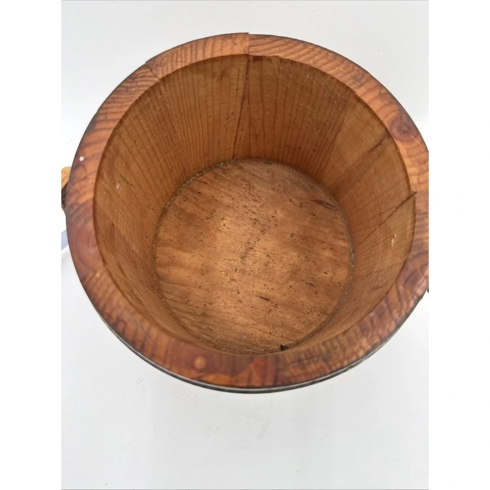 Vintage Handmade Wooden Fire Kindler Bucket Rustic Cabin Fireplace Decor